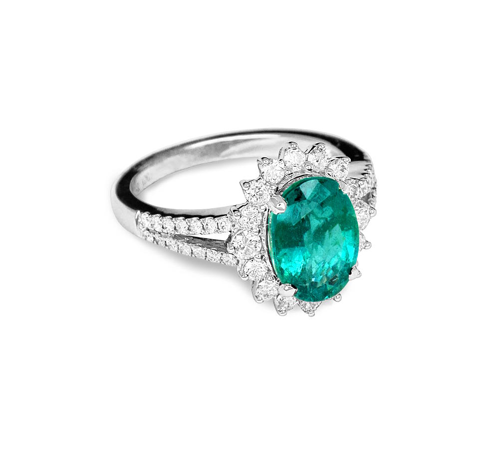 Emerald and Diamond Ring on White Gold